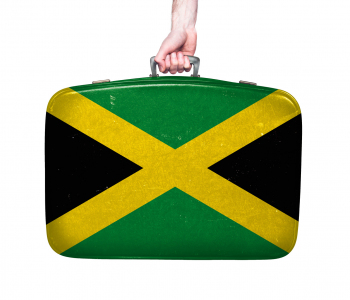 Koffer in den Farben der jamaikanischen Flagge.