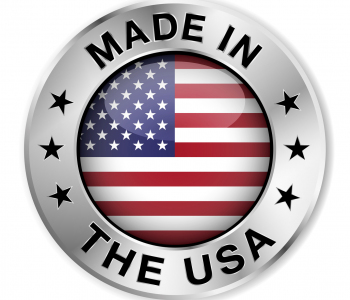 Sieget mit US-Flagge im metallischen Kreis mit der Aufschrift made in the USA.