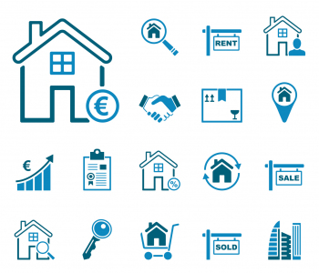 Zahlreiche grafische Symbole für den Immobilienmarkt
